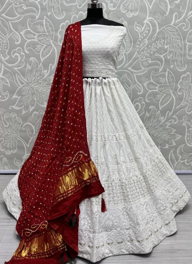 Georgette White Red Traditional Wear Thread Work Lehenga Choli